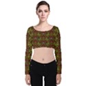 Rainbow Heavy Metal Artificial Leather Lady Among Spring Flowers Velvet Long Sleeve Crop Top View1