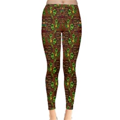 Rainbow Heavy Metal Artificial Leather Lady Among Spring Flowers Inside Out Leggings by pepitasart