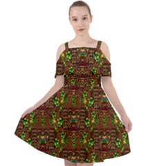 Rainbow Heavy Metal Artificial Leather Lady Among Spring Flowers Cut Out Shoulders Chiffon Dress by pepitasart