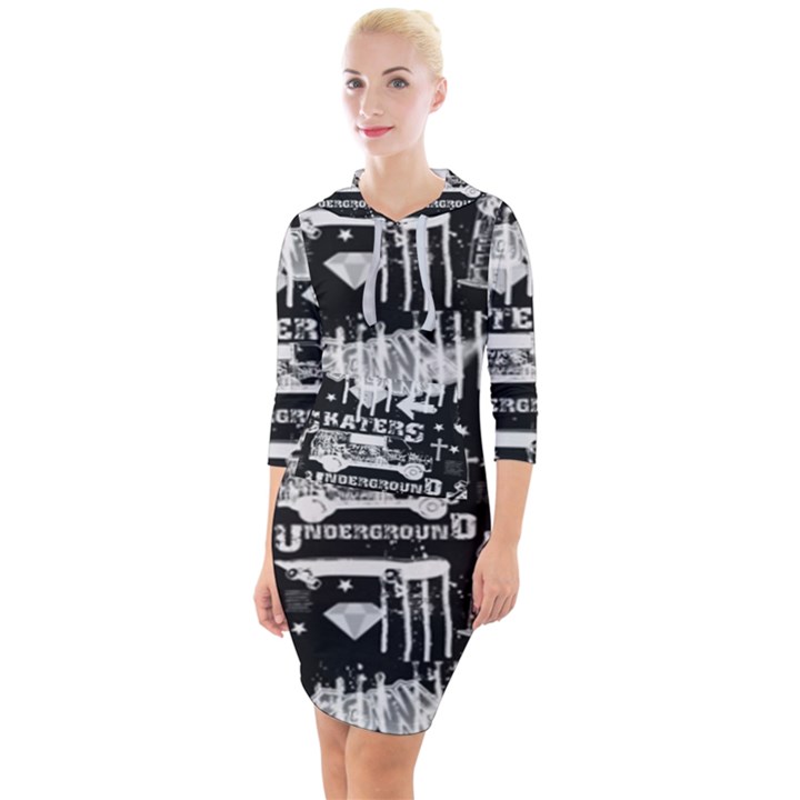 Skater-underground2 Quarter Sleeve Hood Bodycon Dress