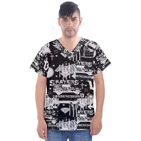 Skater-underground2 Men s V-neck Scrub Top by PollyParadise