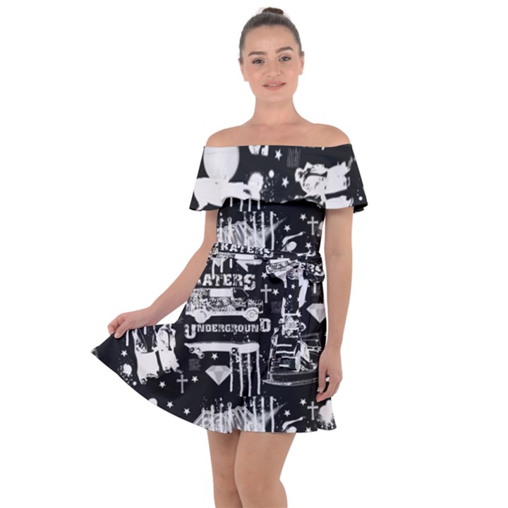 Skater-underground2 Off Shoulder Velour Dress