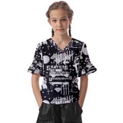 Skater-underground2 Kids  V-neck Horn Sleeve Blouse