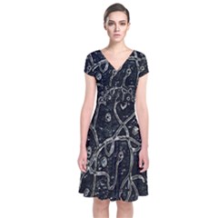 Abstract Surface Artwork Short Sleeve Front Wrap Dress