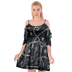 Abstract Surface Artwork Cutout Spaghetti Strap Chiffon Dress