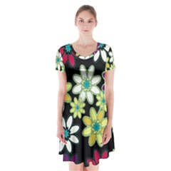 Flowerpower Short Sleeve V-neck Flare Dress