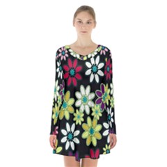 Flowerpower Long Sleeve Velvet V-neck Dress