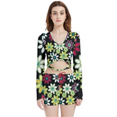 Flowerpower Velvet Wrap Crop Top And Shorts Set