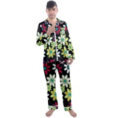 Flowerpower Men s Long Sleeve Satin Pajamas Set