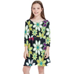 Flowerpower Kids  Quarter Sleeve Skater Dress by PollyParadise