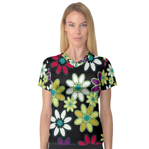 Flowerpower V-neck Sport Mesh Tee by PollyParadise