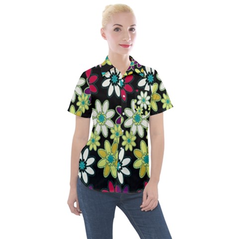 Flowerpower Women s Short Sleeve Pocket Shirt by PollyParadise