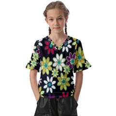 Flowerpower Kids  V-neck Horn Sleeve Blouse