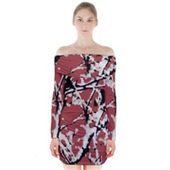 Vibrant Abstract Textured Artwork Print Long Sleeve Off Shoulder Dress by dflcprintsclothing