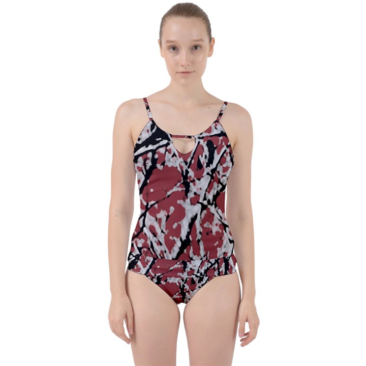 Vibrant Abstract Textured Artwork Print Cut Out Top Tankini Set