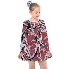 Vibrant Abstract Textured Artwork Print Kids  Long Sleeve Dress by dflcprintsclothing