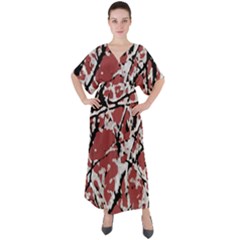 Vibrant Abstract Textured Artwork Print V-neck Boho Style Maxi Dress