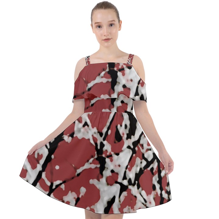 Vibrant Abstract Textured Artwork Print Cut Out Shoulders Chiffon Dress