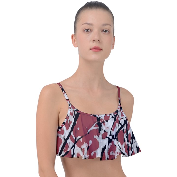 Vibrant Abstract Textured Artwork Print Frill Bikini Top