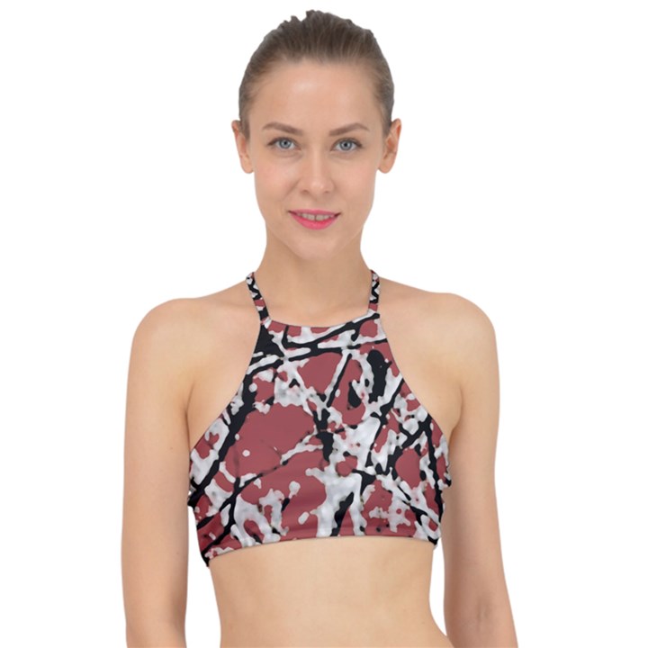 Vibrant Abstract Textured Artwork Print Racer Front Bikini Top