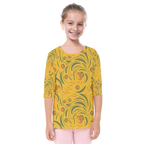 Folk Floral Pattern  Abstract Flowers Surface Design  Seamless Pattern Kids  Quarter Sleeve Raglan Tee by Eskimos