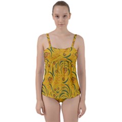 Folk Floral Pattern  Abstract Flowers Surface Design  Seamless Pattern Twist Front Tankini Set by Eskimos