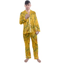 Folk Floral Pattern  Abstract Flowers Surface Design  Seamless Pattern Men s Long Sleeve Satin Pajamas Set by Eskimos