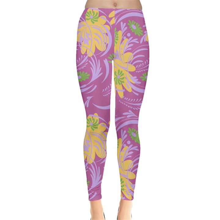 Folk floral pattern. Abstract flowers surface design. Seamless pattern Leggings 