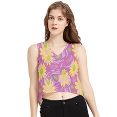 Folk Floral Pattern  Abstract Flowers Surface Design  Seamless Pattern V-neck Cropped Tank Top