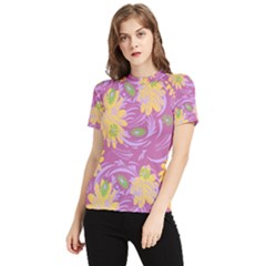 Folk Floral Pattern  Abstract Flowers Surface Design  Seamless Pattern Women s Short Sleeve Rash Guard by Eskimos