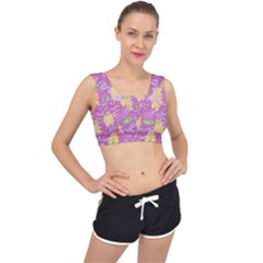 Folk Floral Pattern  Abstract Flowers Surface Design  Seamless Pattern V-back Sports Bra by Eskimos