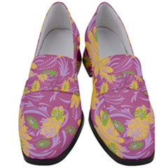 Folk Floral Pattern  Abstract Flowers Surface Design  Seamless Pattern Women s Chunky Heel Loafers by Eskimos