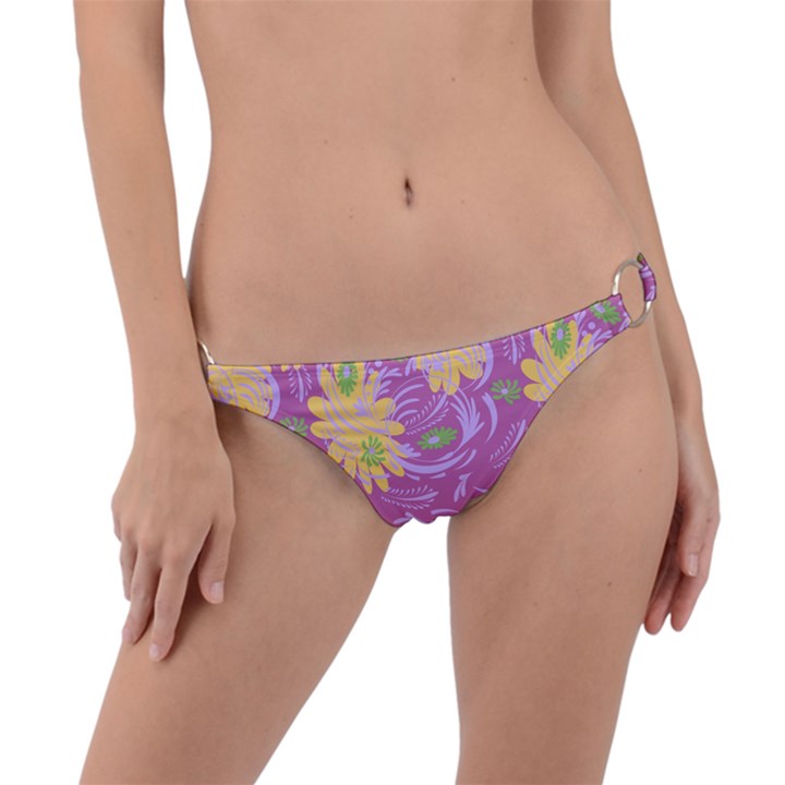 Folk floral pattern. Abstract flowers surface design. Seamless pattern Ring Detail Bikini Bottom