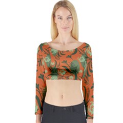 Folk Floral Pattern  Abstract Flowers Surface Design  Seamless Pattern Long Sleeve Crop Top by Eskimos