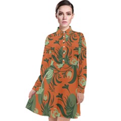 Folk Floral Pattern  Abstract Flowers Surface Design  Seamless Pattern Long Sleeve Chiffon Shirt Dress by Eskimos