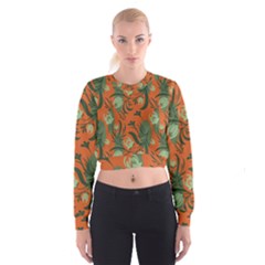 Folk Floral Pattern  Abstract Flowers Surface Design  Seamless Pattern Cropped Sweatshirt