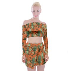 Folk Floral Pattern  Abstract Flowers Surface Design  Seamless Pattern Off Shoulder Top With Mini Skirt Set by Eskimos