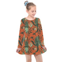 Folk Floral Pattern  Abstract Flowers Surface Design  Seamless Pattern Kids  Long Sleeve Dress