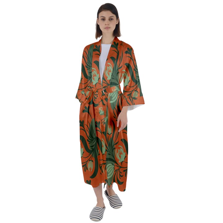 Folk floral pattern. Abstract flowers surface design. Seamless pattern Maxi Satin Kimono