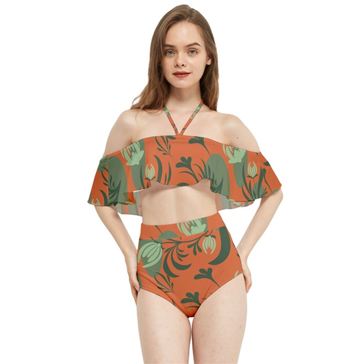 Folk floral pattern. Abstract flowers surface design. Seamless pattern Halter Flowy Bikini Set 