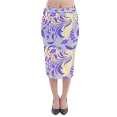 Folk Floral Pattern  Abstract Flowers Surface Design  Seamless Pattern Velvet Midi Pencil Skirt by Eskimos