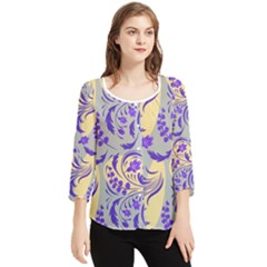 Folk Floral Pattern  Abstract Flowers Surface Design  Seamless Pattern Chiffon Quarter Sleeve Blouse by Eskimos