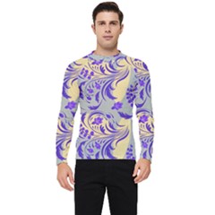 Folk Floral Pattern  Abstract Flowers Surface Design  Seamless Pattern Men s Long Sleeve Rash Guard