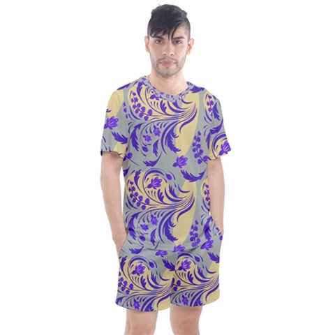 Folk Floral Pattern  Abstract Flowers Surface Design  Seamless Pattern Men s Mesh Tee And Shorts Set by Eskimos