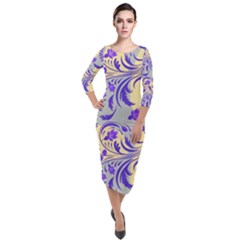 Folk Floral Pattern  Abstract Flowers Surface Design  Seamless Pattern Quarter Sleeve Midi Velour Bodycon Dress