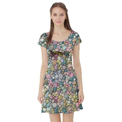 Multicolored Watercolor Stones Short Sleeve Skater Dress by SychEva