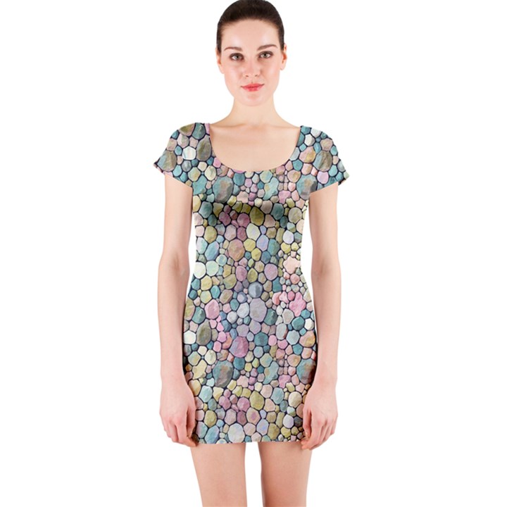 Multicolored Watercolor Stones Short Sleeve Bodycon Dress