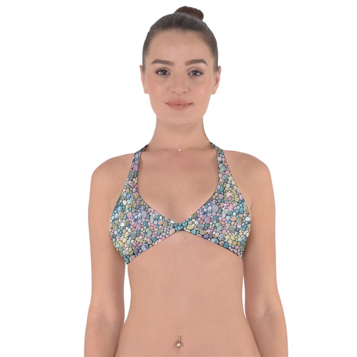 Multicolored Watercolor Stones Halter Neck Bikini Top