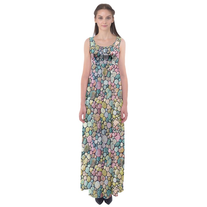 Multicolored Watercolor Stones Empire Waist Maxi Dress