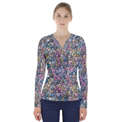 Multicolored Watercolor Stones V-neck Long Sleeve Top by SychEva